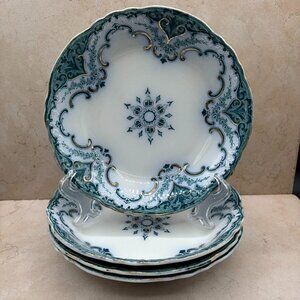 Set of 4  Antique Alfred Meakin Coupe Soup Bowls Flow Blue "Cambridge" Pattern